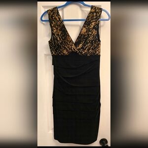 Connected Apparel Black and Animal Print Mini Dress